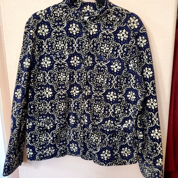 Charter Club Navy Floral Shacket Large Cotton Stretch Fine Corduroy - Picture 8 of 10